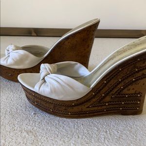 BCBG girls leather white wedges